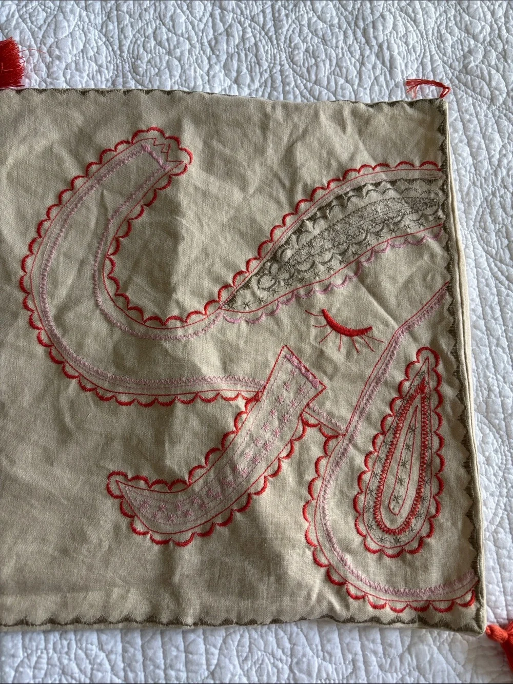 Pottery Barn Kids Linen Blend Embroidered Elegant Motif Throw Pillow Cover Case